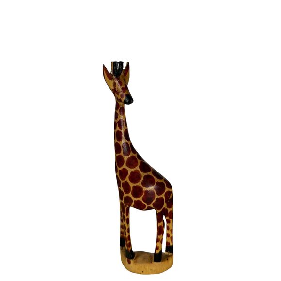Handcarved Hand Carved Wood Giraffe Figure 8 inches - Picture 1 of 5